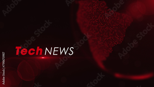 Tech News Lettering On Red Light Flare With Partial View Of Dotted Globe Earth World Map, Positioned In The Top Right Corner With Bokeh Background