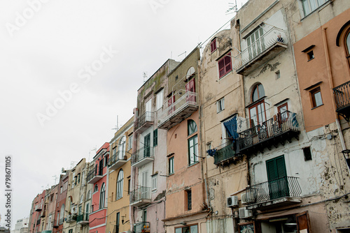 Colorful historic buildings in old European town of Procida Island, Italy