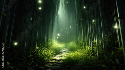 Enchanted Bamboo Grove: Night’s Luminous Whisper