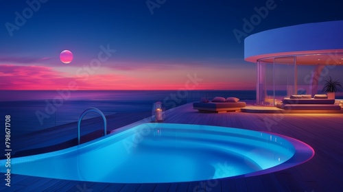 Luxurious Seaside Villa with Pool at Twilight © Chayan