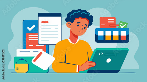 A person reviewing their credit card statements and creating a plan to pay off debt in case of a financial emergency.