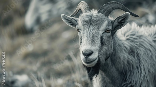 Macro shot of majestic gray goat displaying fine details Perfect for nature wildlife and rural concepts