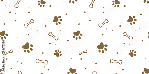 Dog, cat paw and bone seamless pattern vector illustration. Animal, pet, wallpaper, white background
