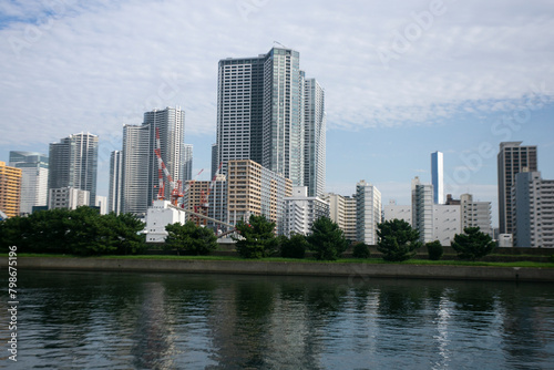 The Gardens of Hamarikyu are a public park in Chūō, Tokyo, Japan. Located at the mouth of the Sumida River they are surrounded by modern buildings.