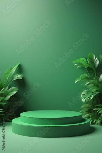 Green Vertical Podium Background  Mobile Friendly Podium Background  Minimalist Room With Podium  Empty Studio Room With Product Space
