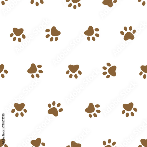 Dog, cat paw seamless pattern vector illustration. Animal, pet, wallpaper, white background