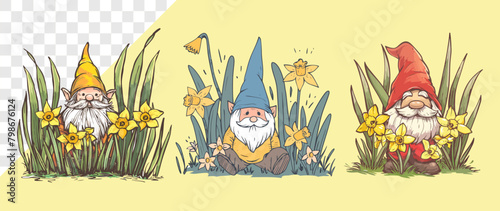 Garden Gnomes Among Flowers
