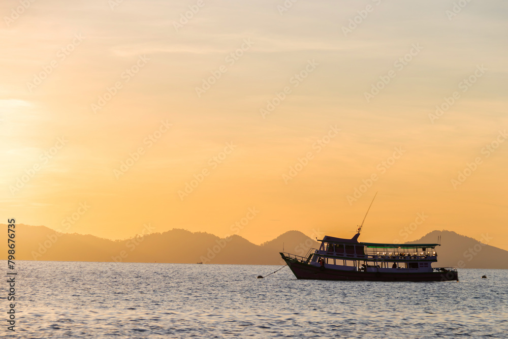 Beautiful sunrise over the sea at Koh Kradan in Trang, Thailand. Good morning a good day.