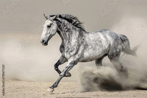 Wild Spirit: A Grey Horse Galloping in the Heart of the Desert