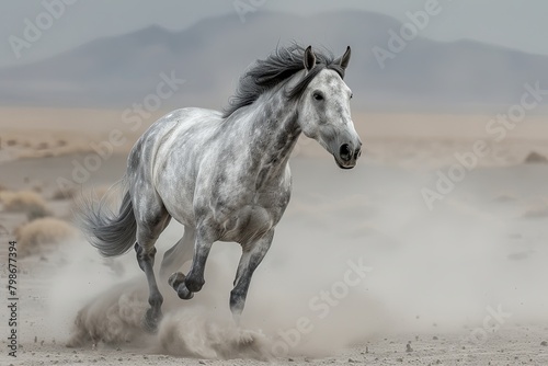 Grey Horse s Thundering Desert Charge  Graceful Power in a Dusty Storm