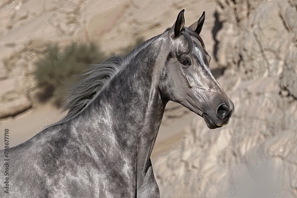 Fototapeta premium Graceful Grey Horse: Majestic Symphony in the Desert