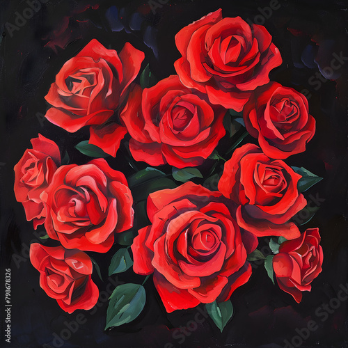 Bouquet of Red Roses on Dark Background