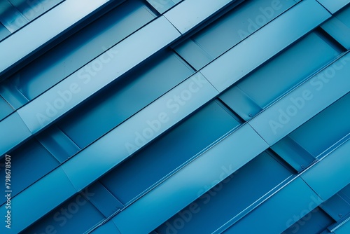 Blue Metallic Diagonal Slat Wave Abstract Background: Sky-Metal Blend Art Piece