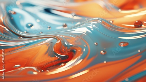 Abstract Dance of Vibrant Liquid Hues orange and cyan liquid,