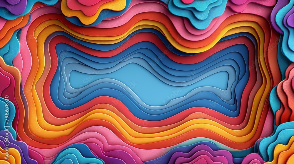 Colourful layered paper cut design creating a wavy pattern.