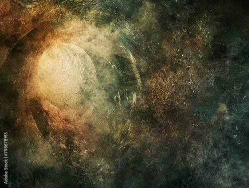 Mysterious green celestial globe with a textured cosmic background. photo