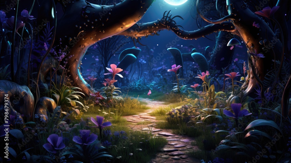 Enchanted Moonlit Forest Pathway: A Magical Night’s Journey
