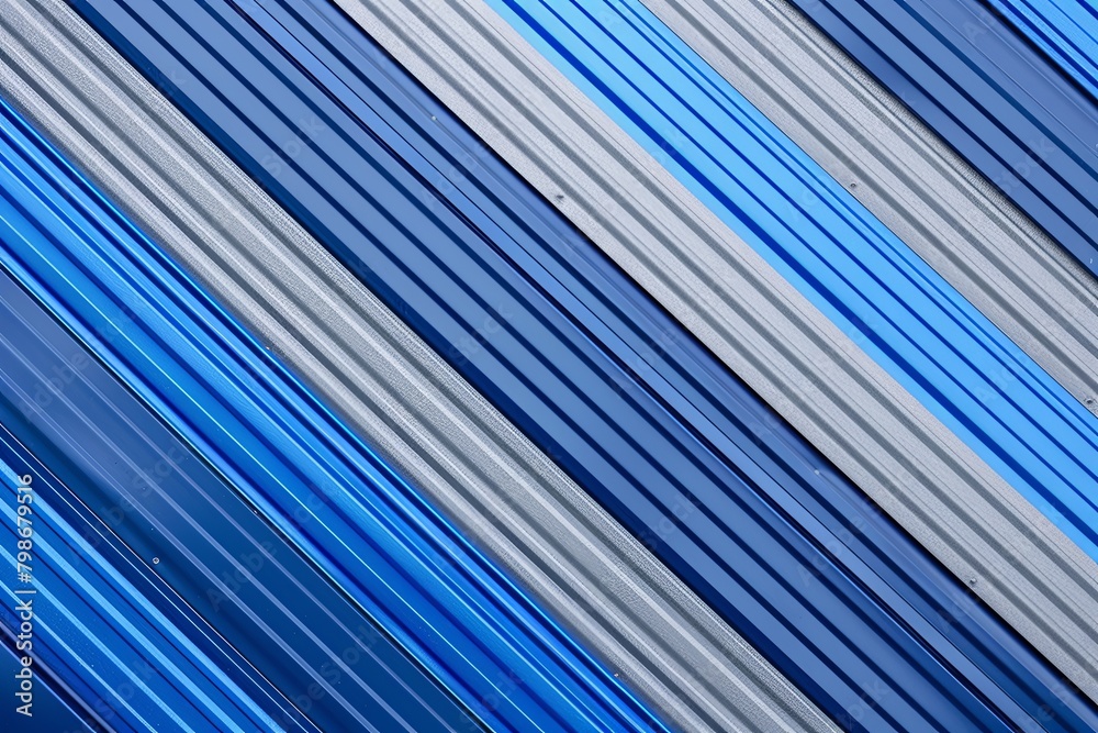 Fototapeta premium Blue Metallic Reticulation: Abstract Silver-Blue Diagonal Slat Wave Pattern