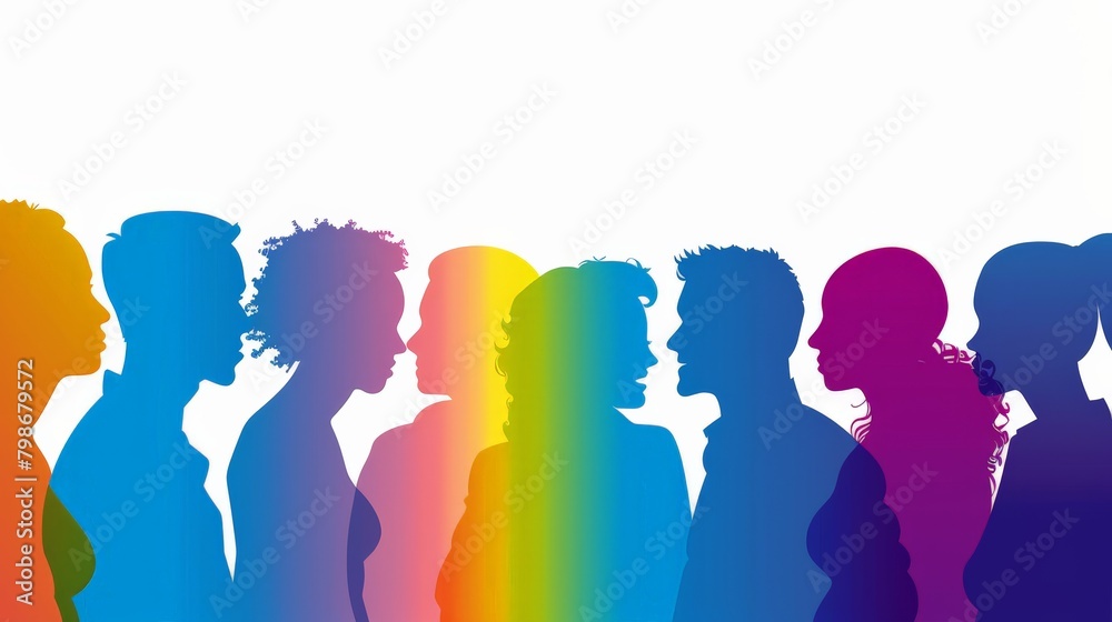 Silhouettes of a multi-ethnic group engaged in conversation, illustrating a scene of social unity and equality Silhouettes of a multi-ethnic group engaged in conversation, illustrating a scene of social unity and equality