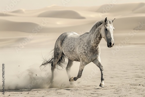Grey Horse Galloping in the Desert  Captivating Natural Beauty