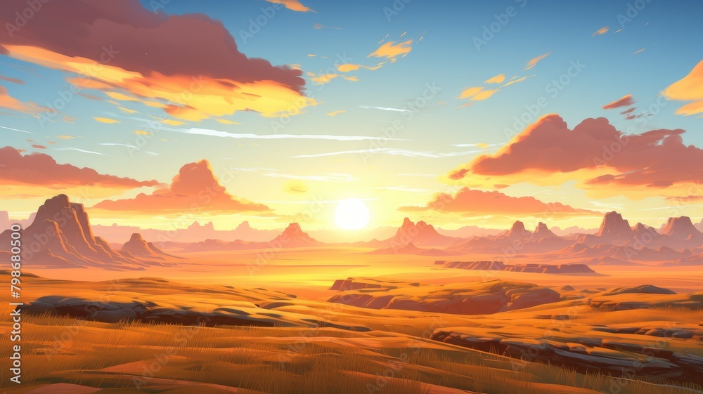 Obraz premium Sunset Serenity on Golden Horizon Plains