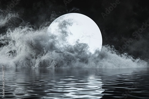 3D Black Water Atmosphere Magic: Spooky Texture with Dark and White Smoke Cloud Mystery