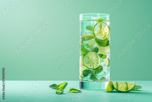 A glass of limeade with a lime slice on top