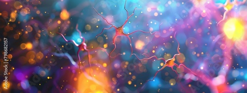 A flowing background of colorful shapes resembling neurons and synapses  representing the human nervous system.