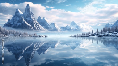 Dreamy Winter’s Mirror: Icy Lake Reflections