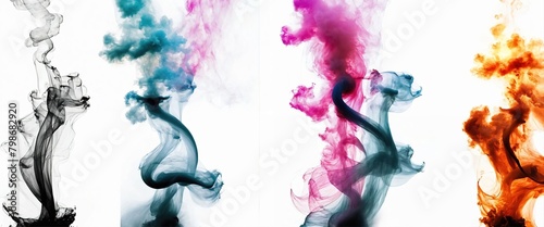 Multicolored abstract wallpaper on a white background. Smoke and waves. Generative AI