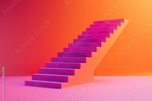 A colorful staircase with a colorful wall in the background