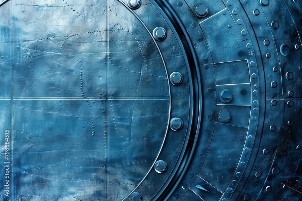 Fototapeta premium Blue Steel Futuristic Metallic Wall with Silver Textures and Circular Designs