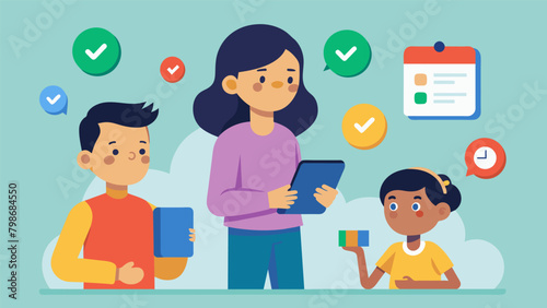 A parent tracking their childs progress on a learning app which provides personalized recommendations for educational activities and resources based. Vector illustration