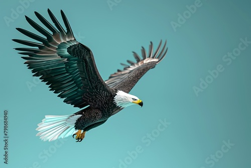 A colorful eagle with its wings spread out in the sky