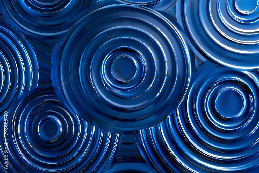 Contemporary Blue Steel Wall: Circular Metal Gloss & Avant-Garde Surfaces