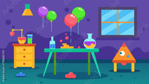 In one corner of the room a table is set up with various stations for handson experiments. Members can try their hand at making slime building