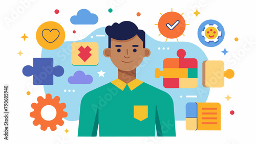 A workshop focusing on the unique strengths and talents of individuals with Aspergers such as exceptional attention to detail and strong visualspatial. Vector illustration