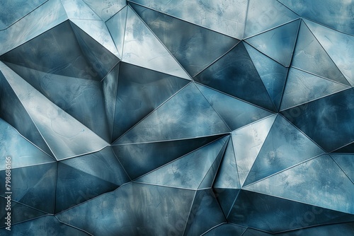 Futuristic Blue Metallic Wall Detail: Abstract Geometric Background with Metallic Sheen