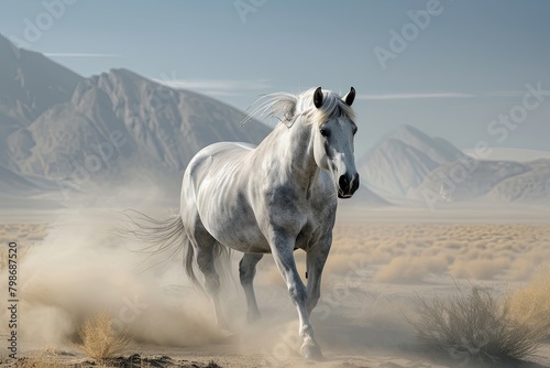 Grey Horse Beauty: Tranquil Wilderness Under Sunlit Sky © Michael