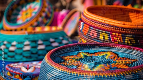 Vibrant handcrafted baskets at artisan market Cinco De Mayo