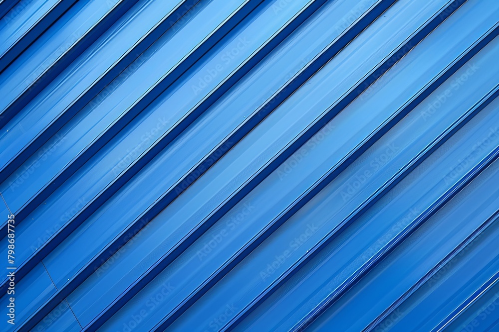 Metallic Blue Abstract Construction background: Diagonal Slat Wave in Blue - Textured Exterior Artistic Pattern