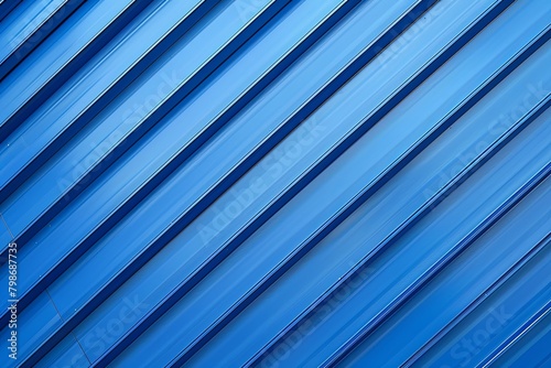 Metallic Blue Abstract Construction background: Diagonal Slat Wave in Blue - Textured Exterior Artistic Pattern
