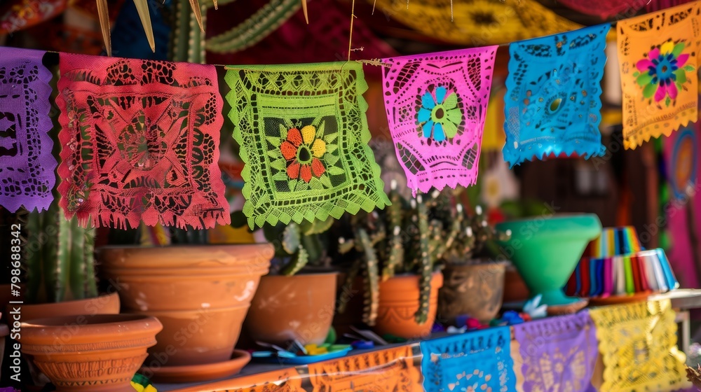 Fototapeta premium Vibrant traditional mexican papel picado banners Cinco De Mayo