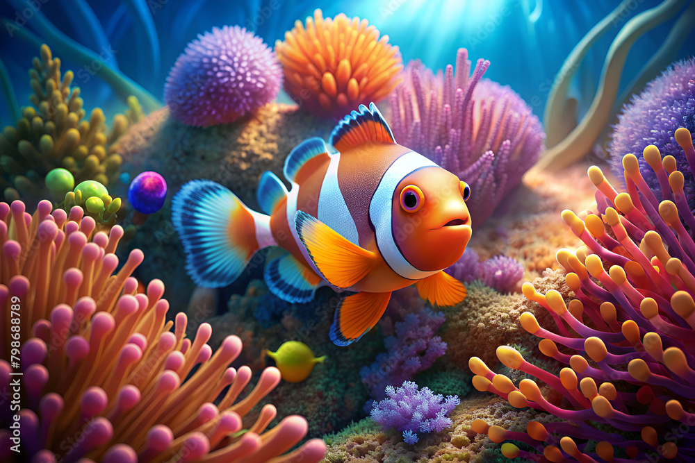 Clown fish surrounded by beautiful coral Clown fish surrounded by beautiful coral