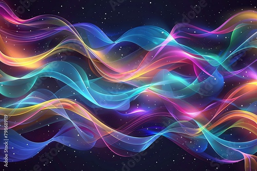 Bold Ribbon Waves: Holographic Swirls on Vibrant Fluid Background