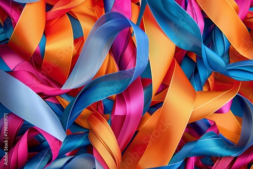 Geometric Ribbon Art: Twisted Bright Colors & Precise Decorative Details