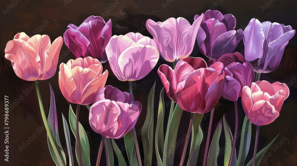Obraz premium Vibrant pink and purple tulips grace the stunning greeting card
