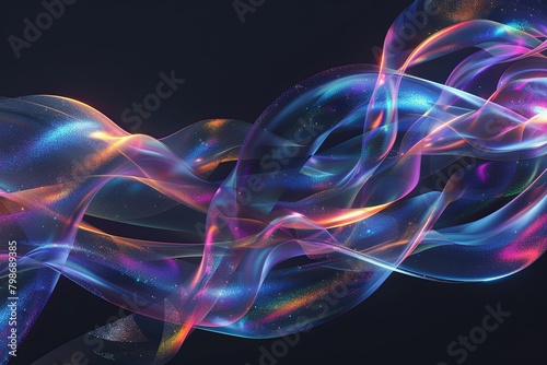 Holographic Ribbon Swirls  Vibrant Fluid Waves on Dark Background