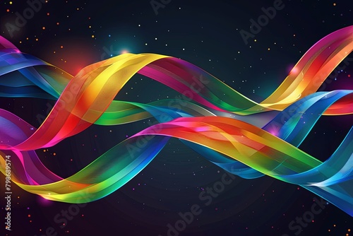 Twisted Ribbon Rainbow: Vibrant Gradients Motion on Dark Background