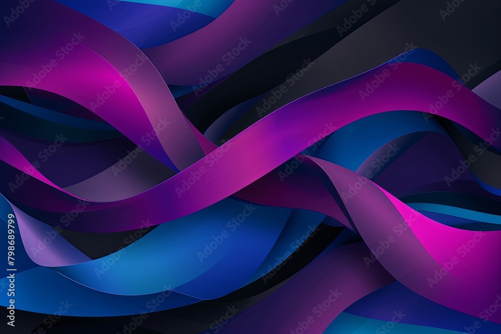 Purple Blue Black Abstract Ribbon Twisted Background with Multicoloured Curves